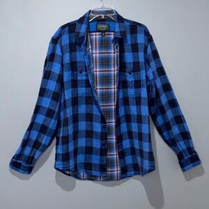 Polo Country Ralph Lauren Shirt Mens L Blue Cotton Flannel Buffalo Plaid Western